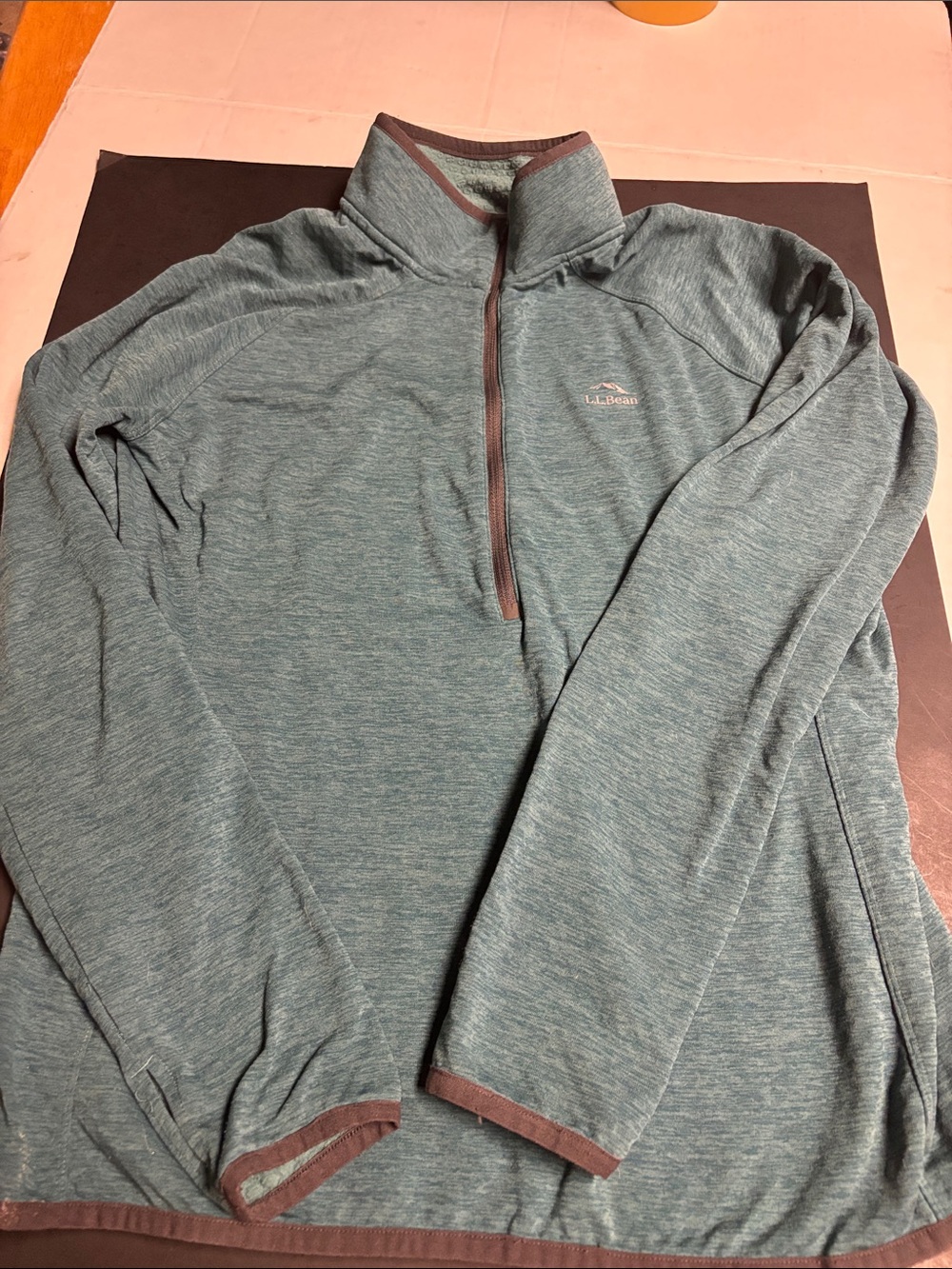 L.L. Bean Men's Heathered Teal Half-Zip Lightweight Pullover